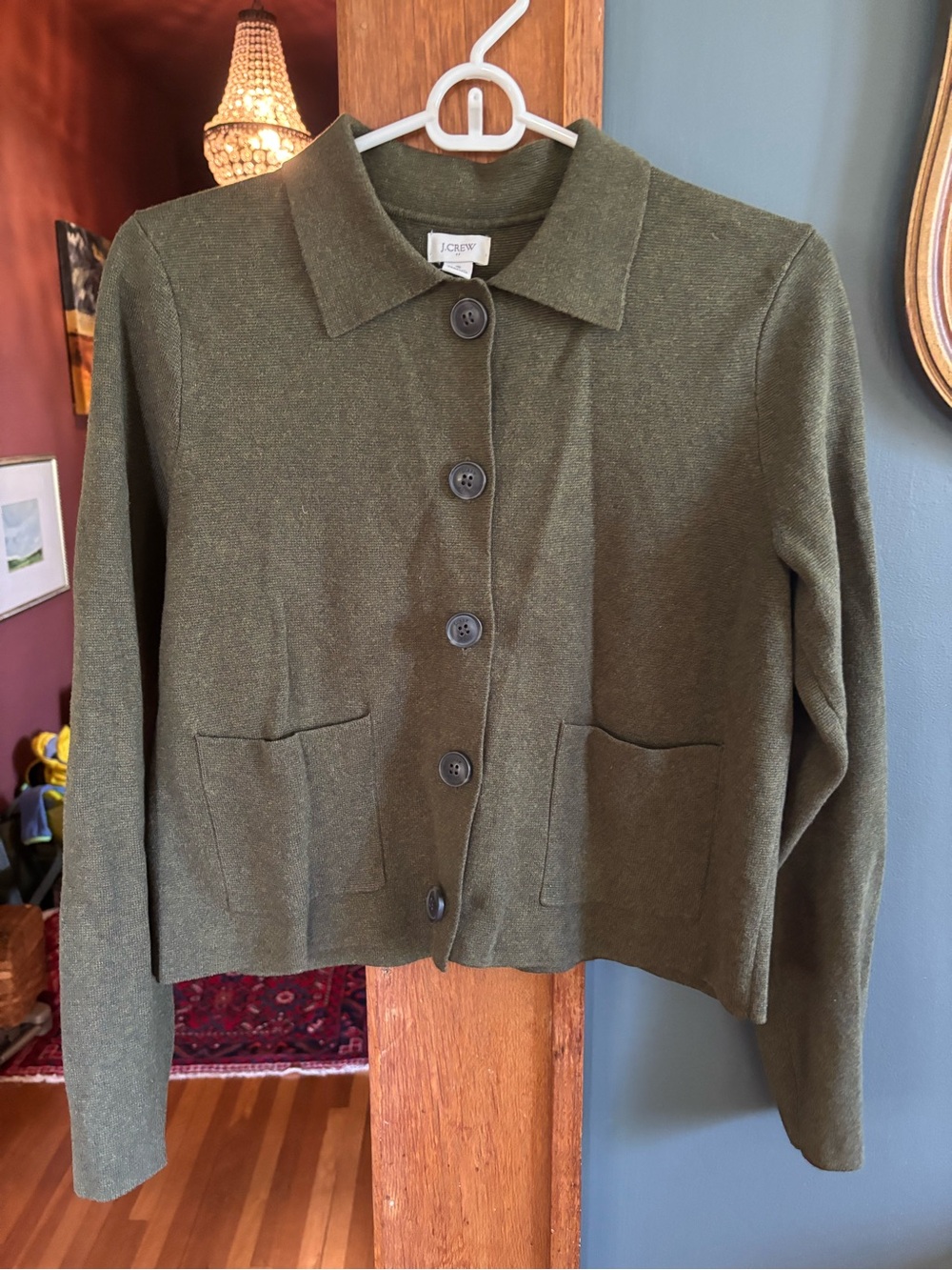J. Crew Olive Green Button-Front Cropped Jacket